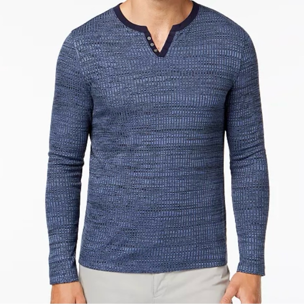 Alfani Navy Textured Henley Shirt
